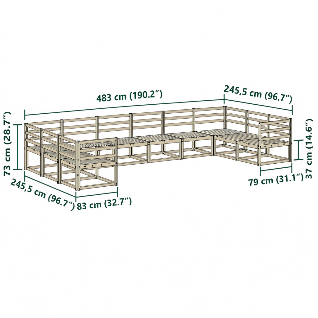 Solid Acacia Wood 10-Piece Modular Garden Corner Sofa Set | GardenCorner