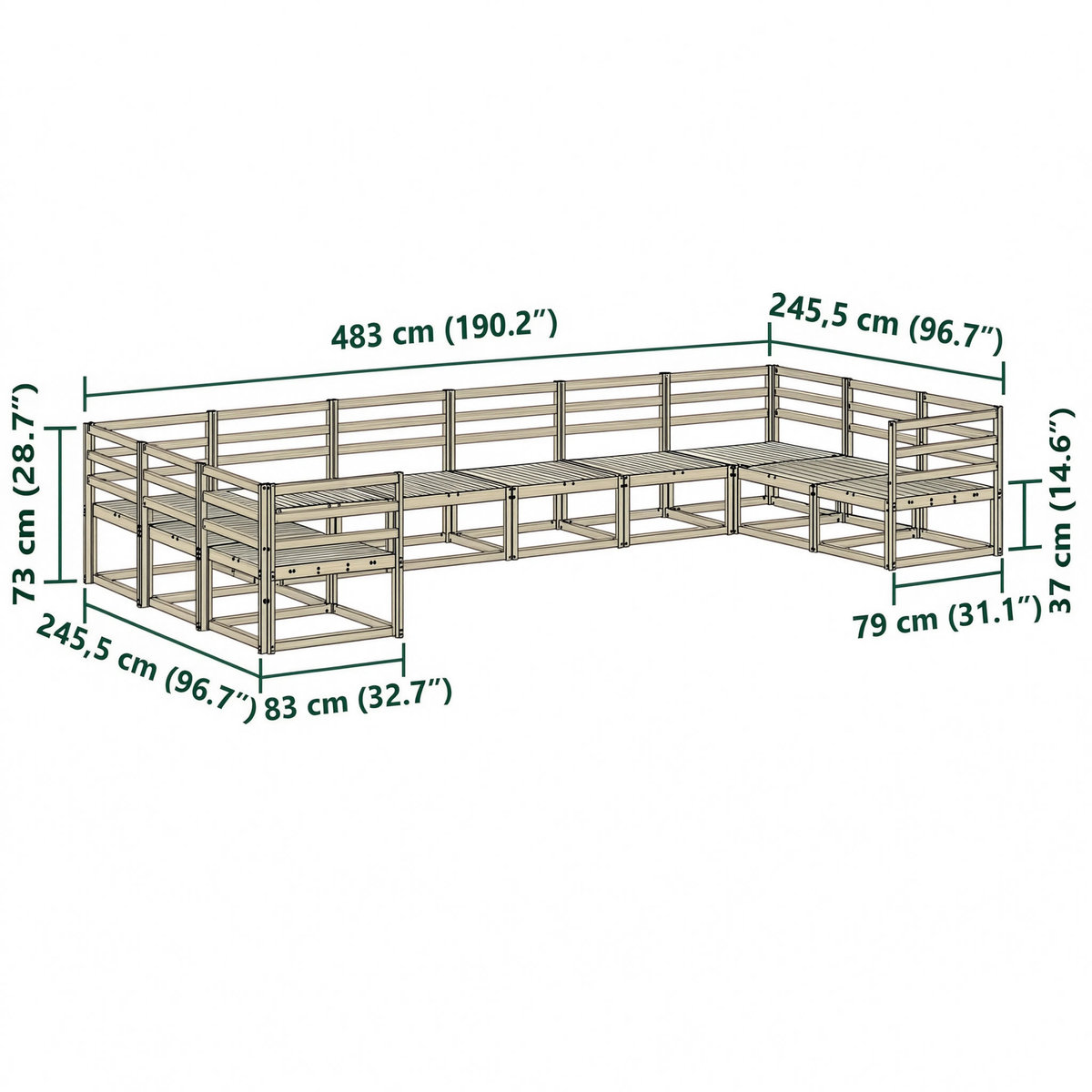 Solid Acacia Wood 10-Piece Modular Garden Corner Sofa Set | GardenCorner