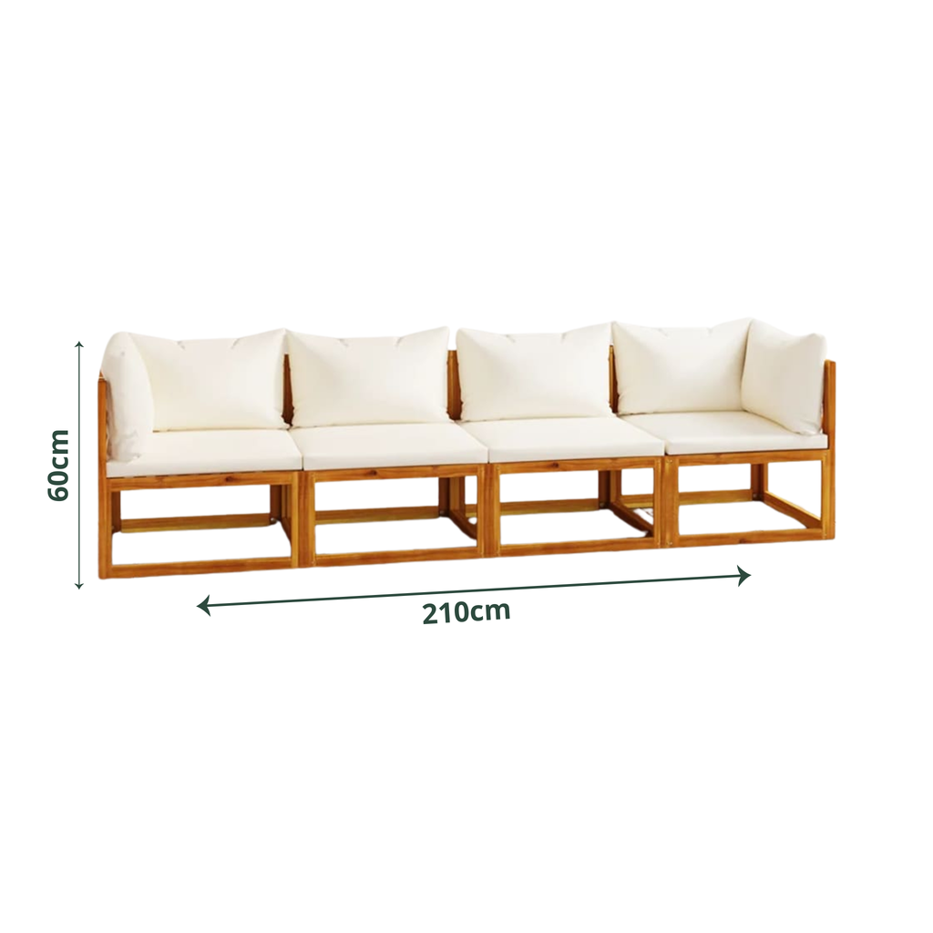 Solid Acacia Wood 4-Seater Modular Garden Corner Sofa with Cushions | GardenCorner