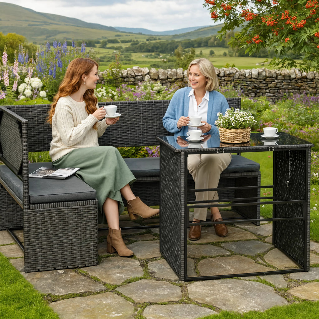 PE Rattan L-Shaped Garden Corner Sofa Set with Foldable Table | GardenCorner