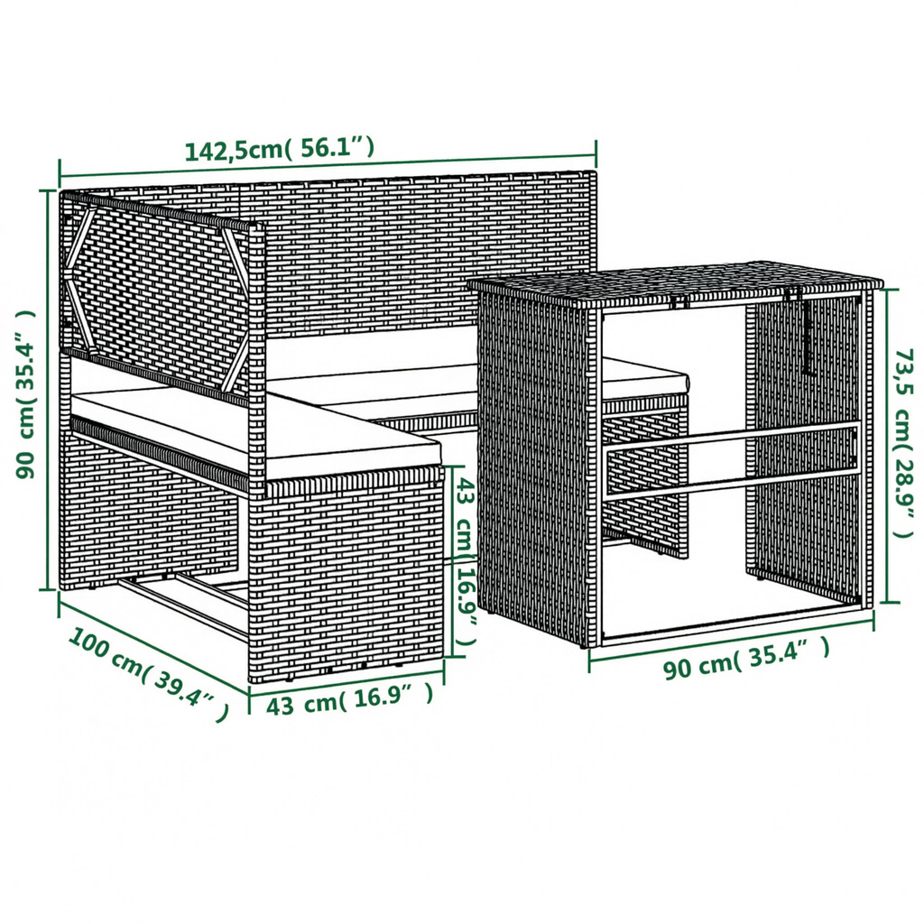 PE Rattan L-Shaped Garden Corner Sofa Set with Foldable Table | GardenCorner