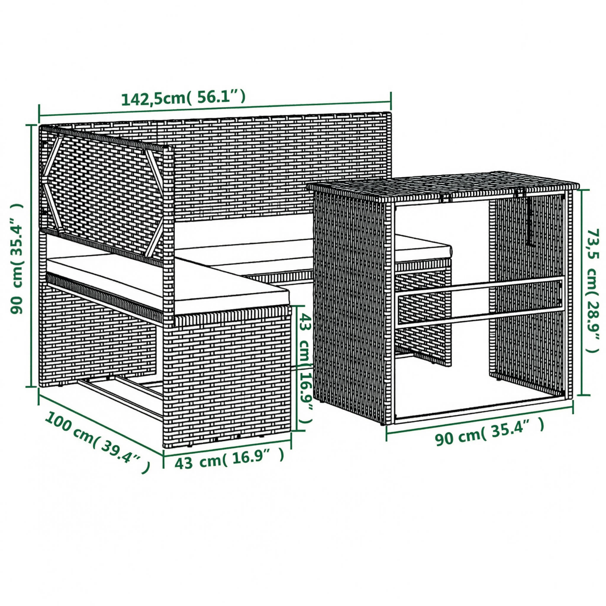 PE Rattan L-Shaped Garden Corner Sofa Set with Foldable Table | GardenCorner
