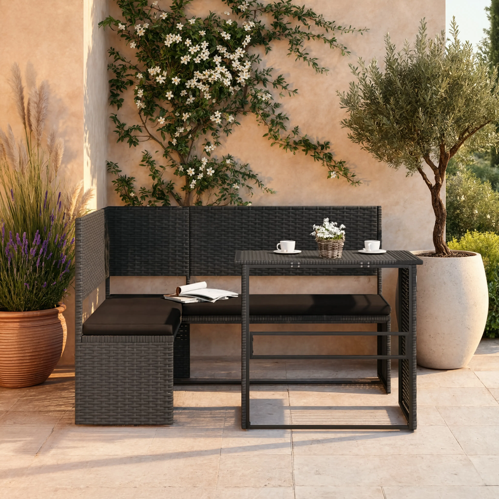 PE Rattan L-Shaped Garden Corner Sofa Set with Foldable Table | GardenCorner