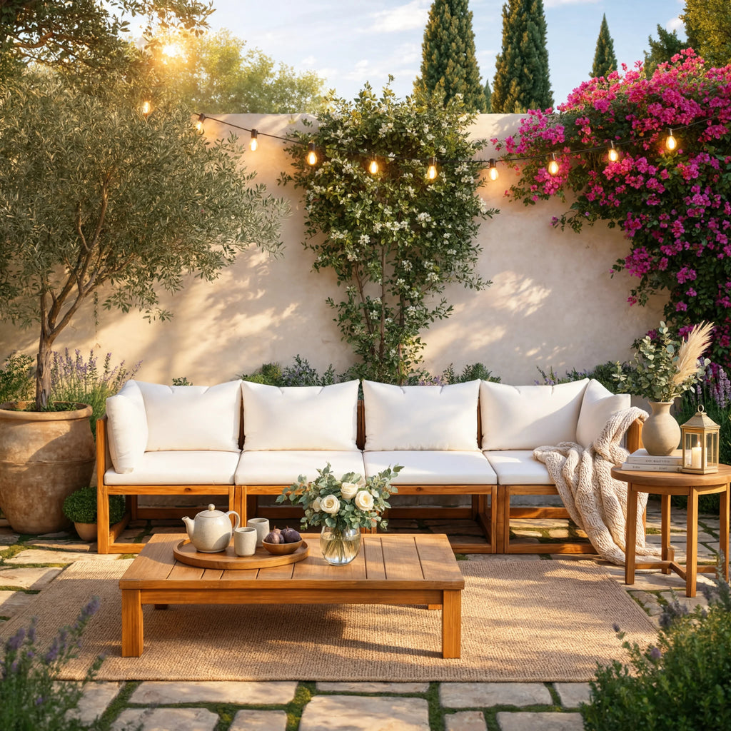 Solid Acacia Wood 4-Seater Modular Garden Corner Sofa with Cushions | GardenCorner