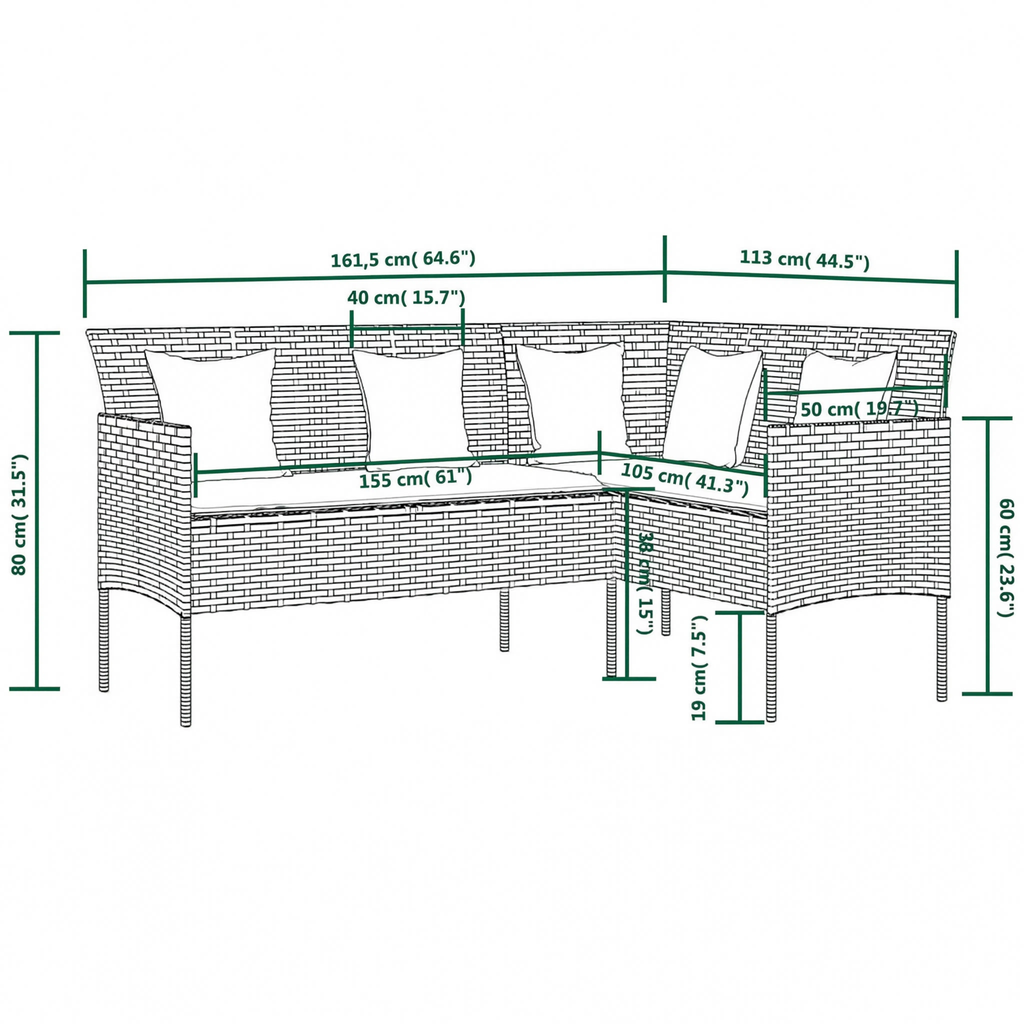 PE Rattan L-Shaped Garden Corner Sofa Set with Cushions | GardenCorner