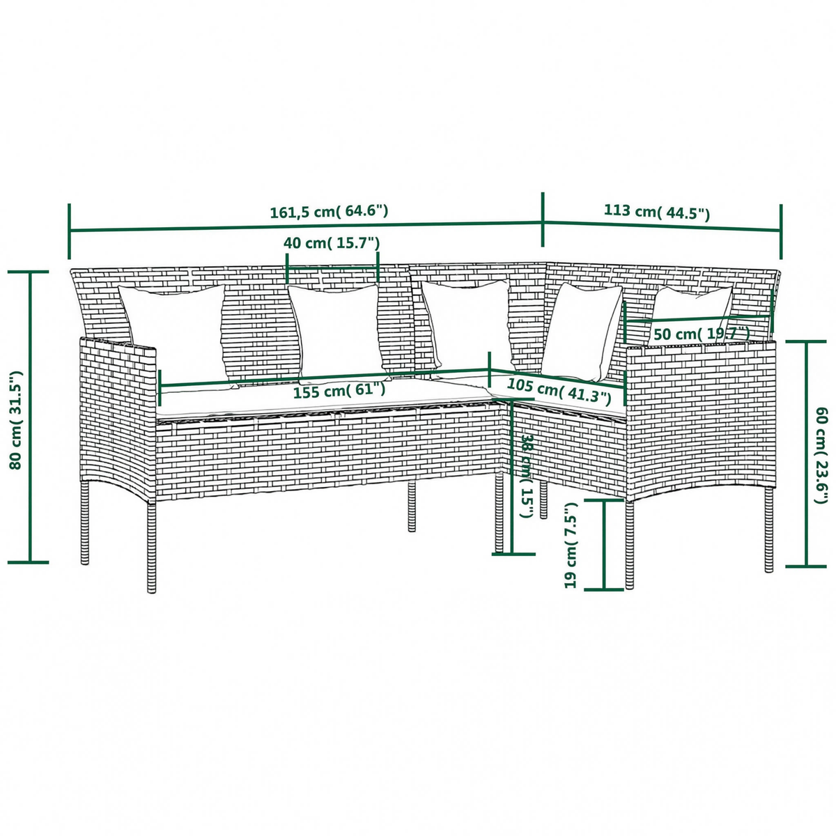 PE Rattan L-Shaped Garden Corner Sofa Set with Cushions | GardenCorner