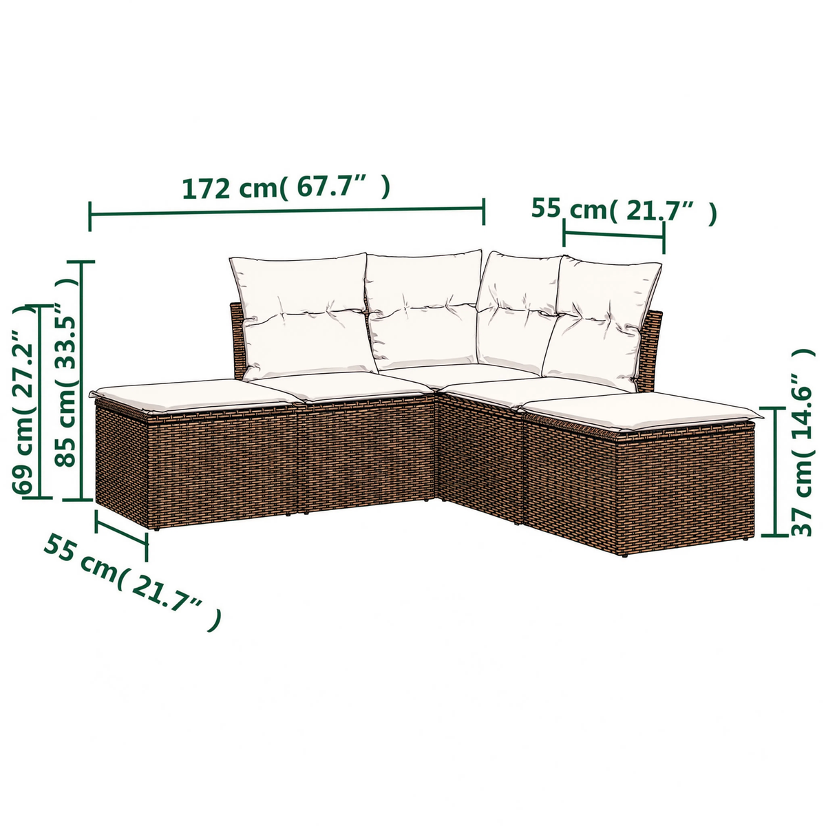 PE Rattan 5-Piece Modular Garden Corner Sofa Set with Cushions | GardenCorner