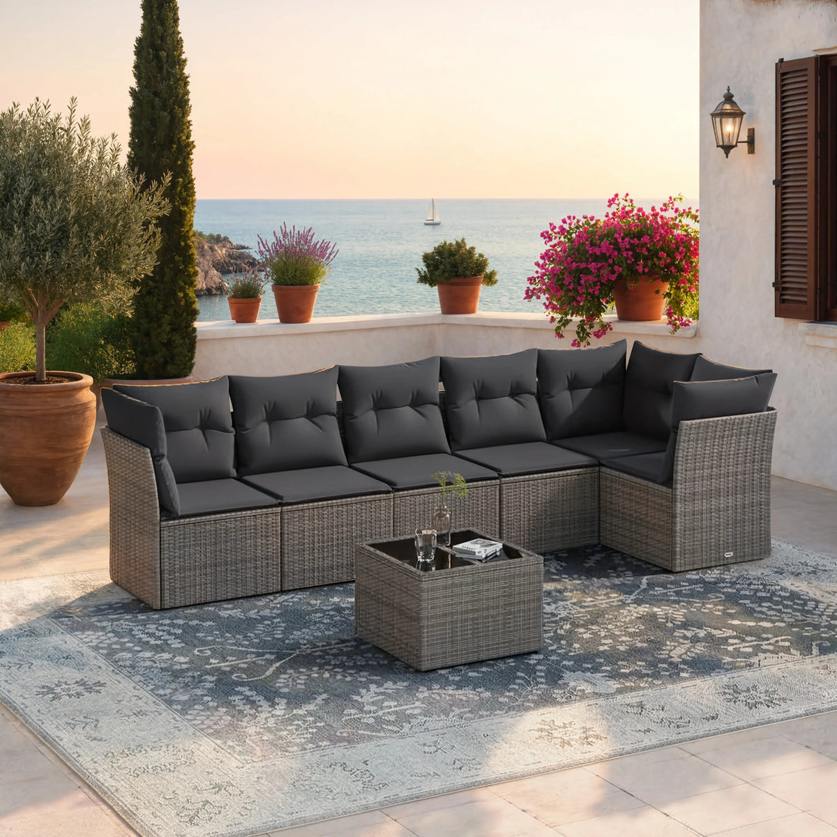 PE Rattan 6-Piece Modular Garden Corner Sofa Set with Cushions | GardenCorner