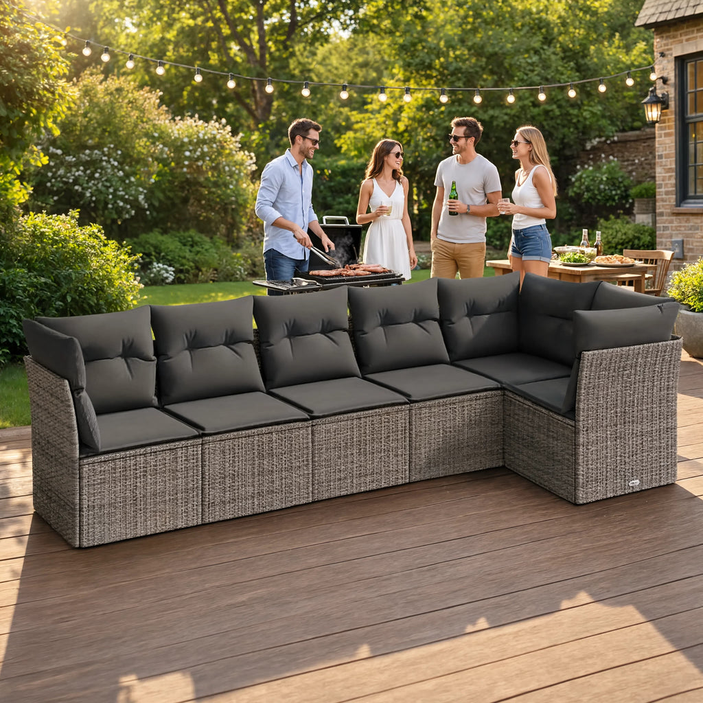 PE Rattan 6-Piece Modular Garden Corner Sofa Set with Cushions | GardenCorner