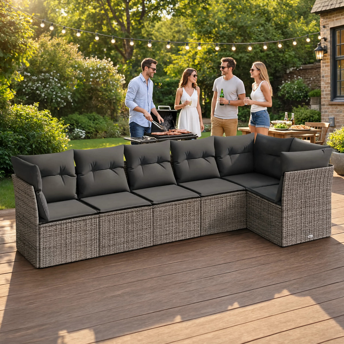 PE Rattan 6-Piece Modular Garden Corner Sofa Set with Cushions | GardenCorner