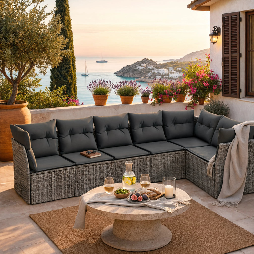 PE Rattan 6-Piece Modular Garden Corner Sofa Set with Cushions | GardenCorner