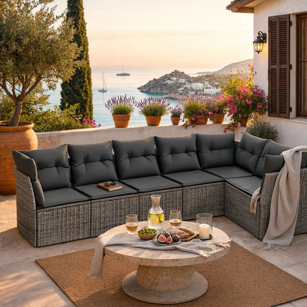 PE Rattan 6-Piece Modular Garden Corner Sofa Set with Cushions | GardenCorner