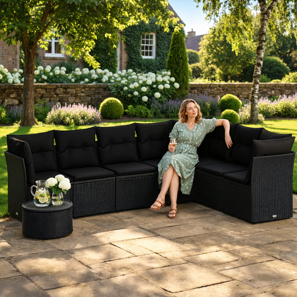 PE Rattan 7-Piece Modular Garden Corner Sofa Set with Cushions | GardenCorner
