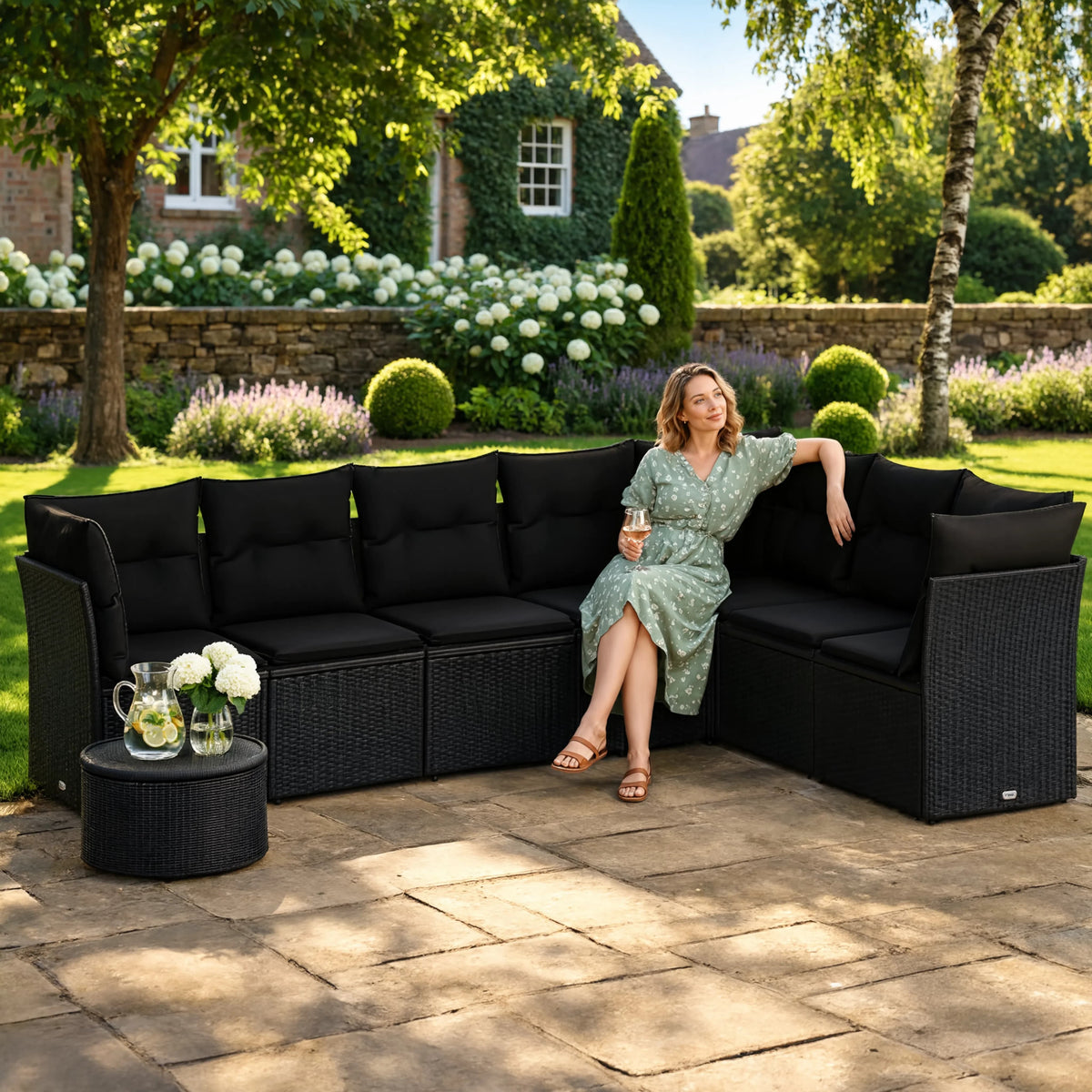 PE Rattan 7-Piece Modular Garden Corner Sofa Set with Cushions | GardenCorner