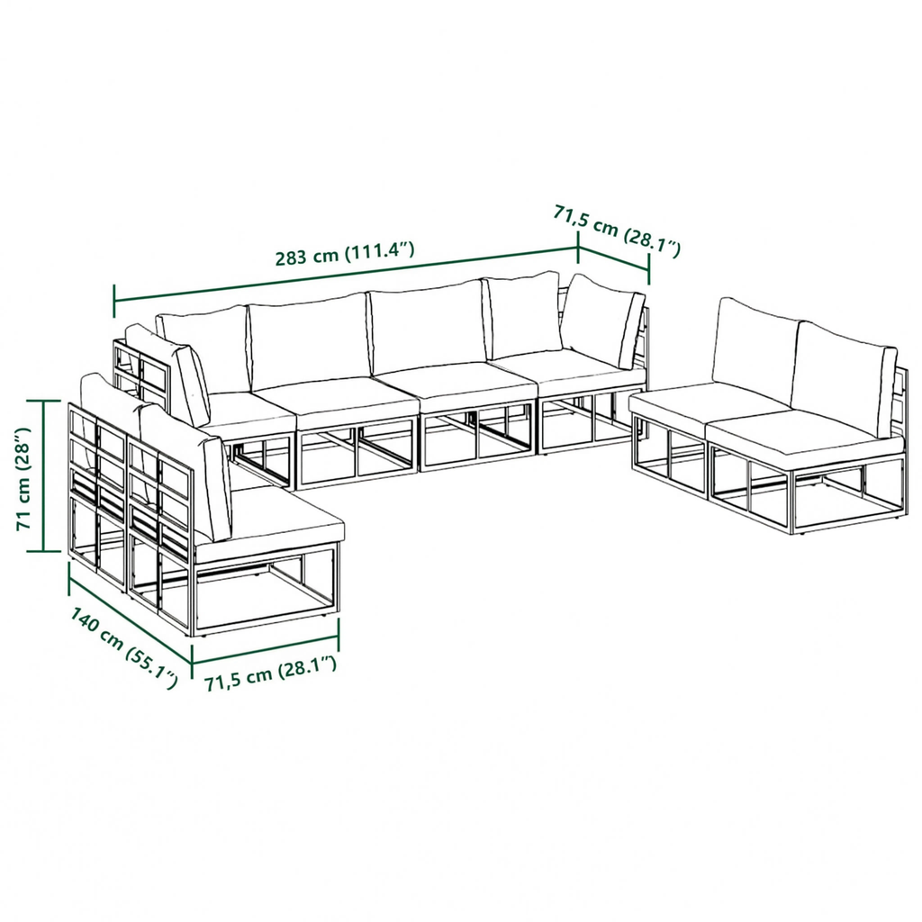 Aluminium 8-Piece Garden Corner Sofa Set with Cushions | GardenCorner