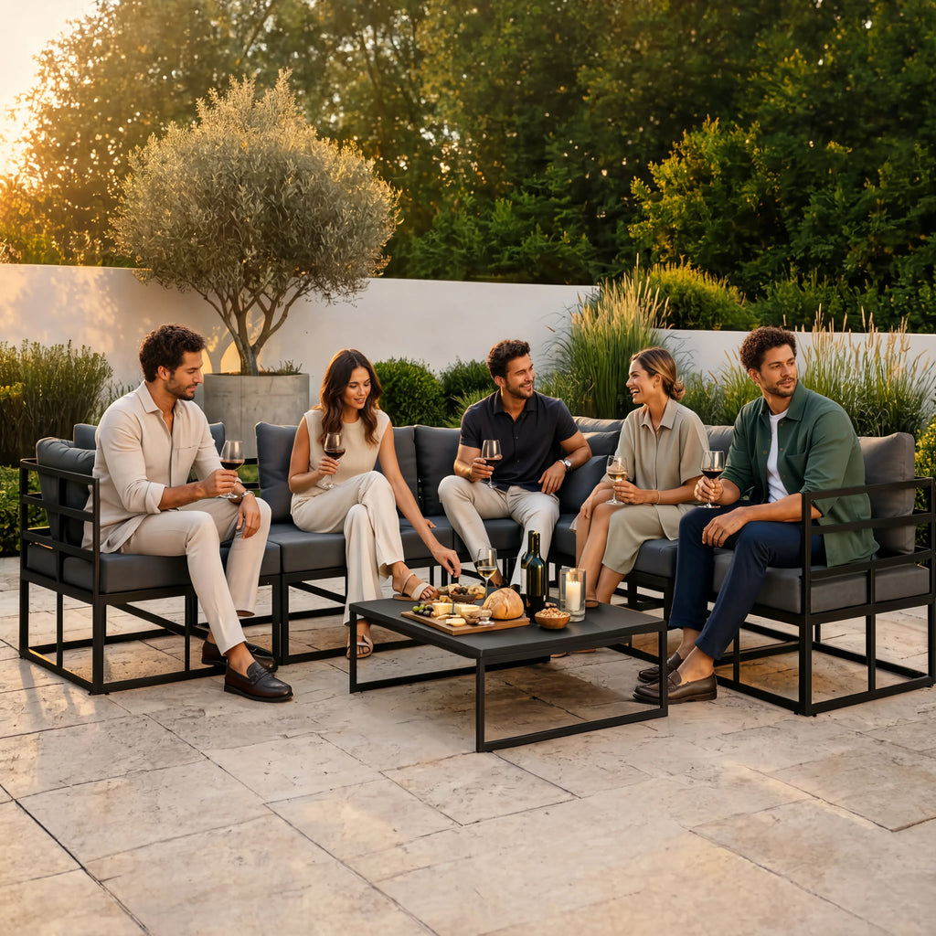 Black Aluminium 5-Piece Modular Garden Corner Sofa Set with Cushions | GardenCorner