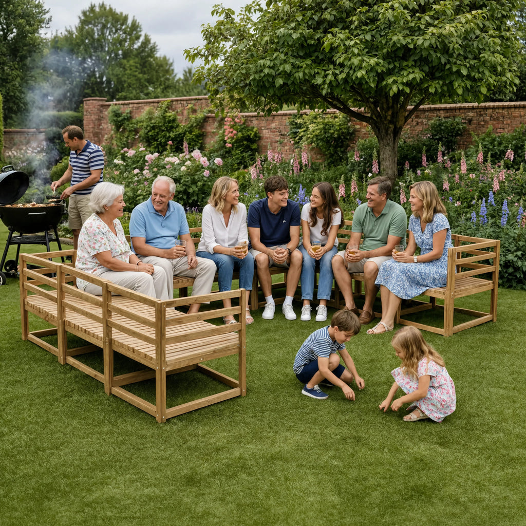 Solid Acacia Wood 10-Piece Modular Garden Corner Sofa Set | GardenCorner