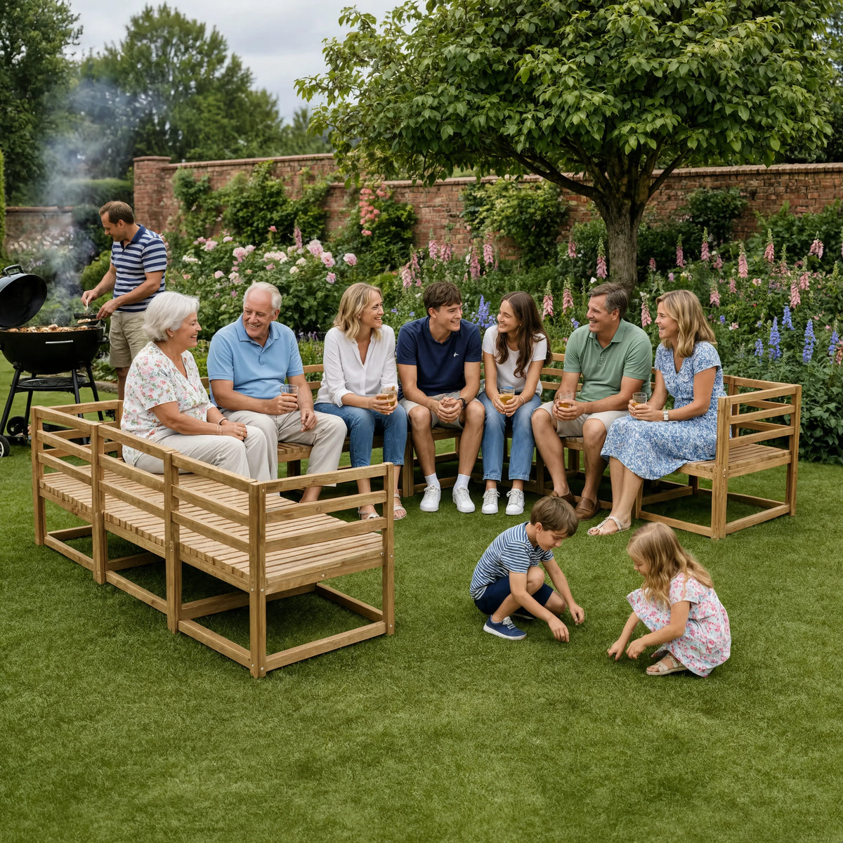 Solid Acacia Wood 10-Piece Modular Garden Corner Sofa Set | GardenCorner