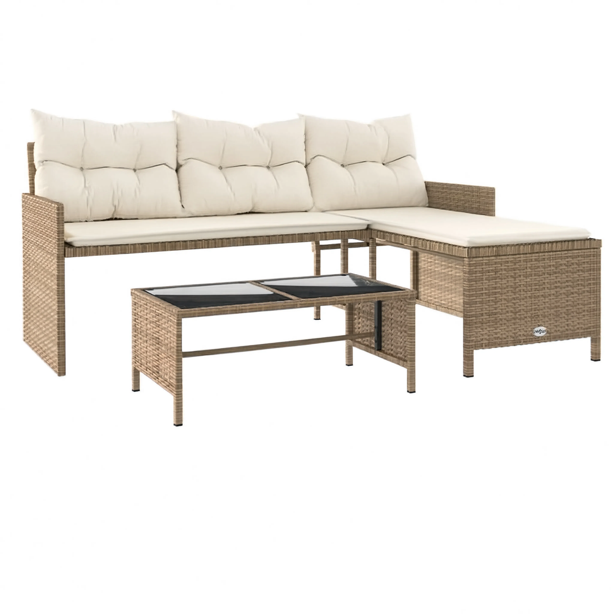 Black PE Rattan L-Shaped Garden Sofa Set with Table & Cushions | GardenCorner