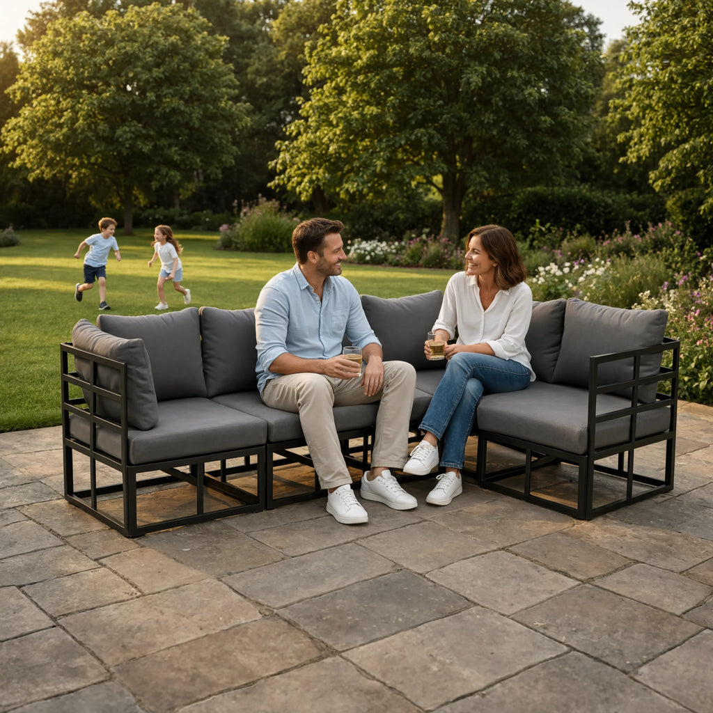 Black Aluminium 5-Piece Modular Corner Sofa Set with Cushions