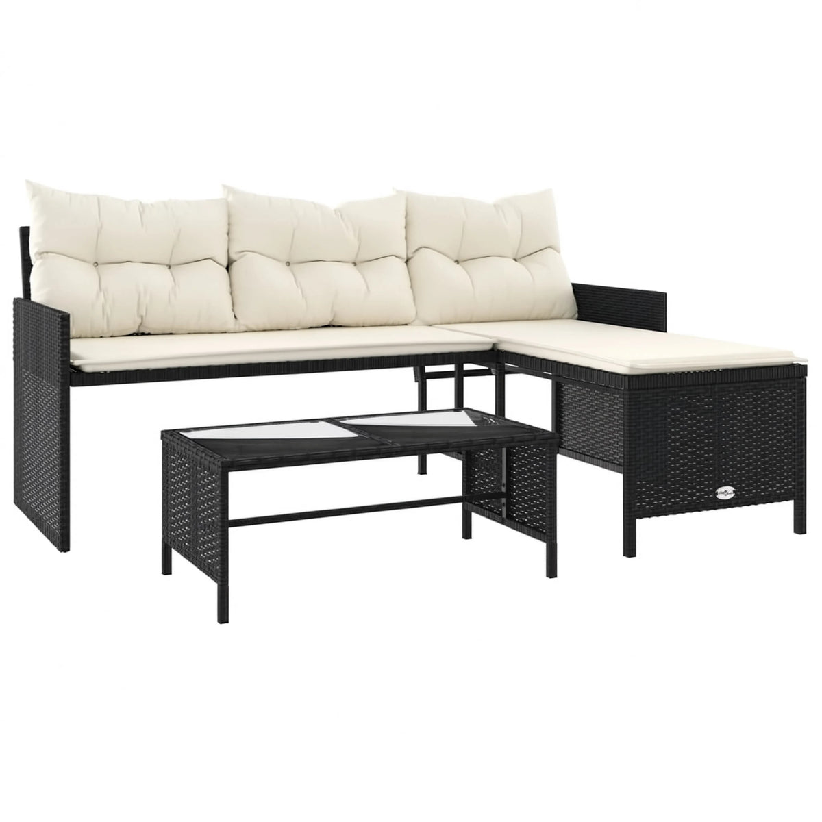 Black PE Rattan L-Shaped Garden Sofa Set with Table & Cushions | GardenCorner