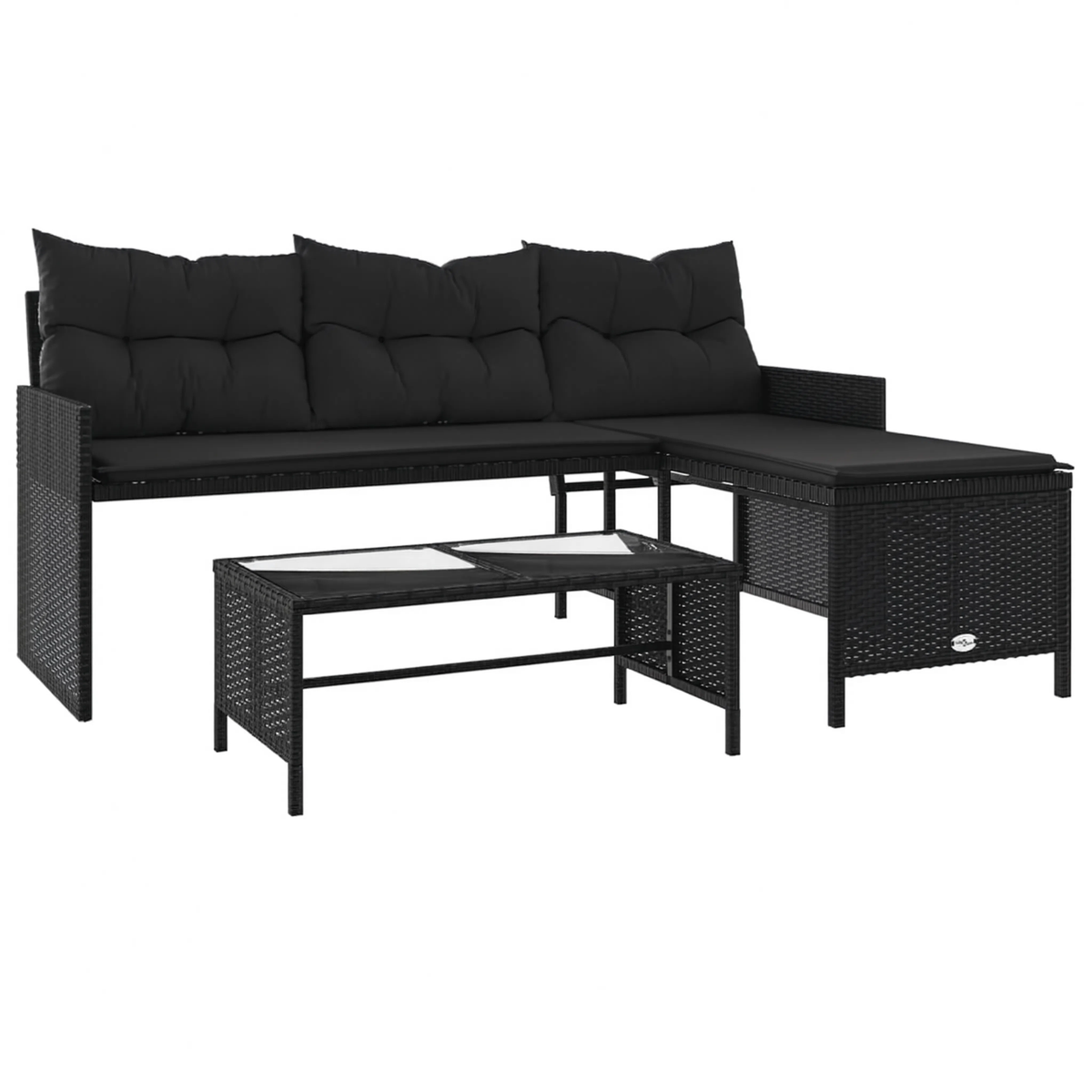 Black PE Rattan L-Shaped Garden Sofa Set with Table & Cushions | GardenCorner