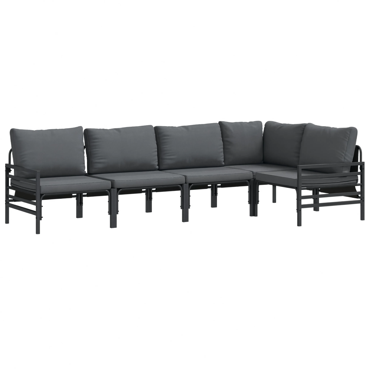 Black Steel 5-Piece Modular Garden Corner Sofa Set with Cushions | GardenCorner