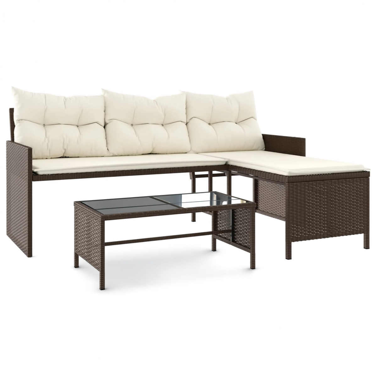 Black PE Rattan L-Shaped Garden Sofa Set with Table & Cushions | GardenCorner