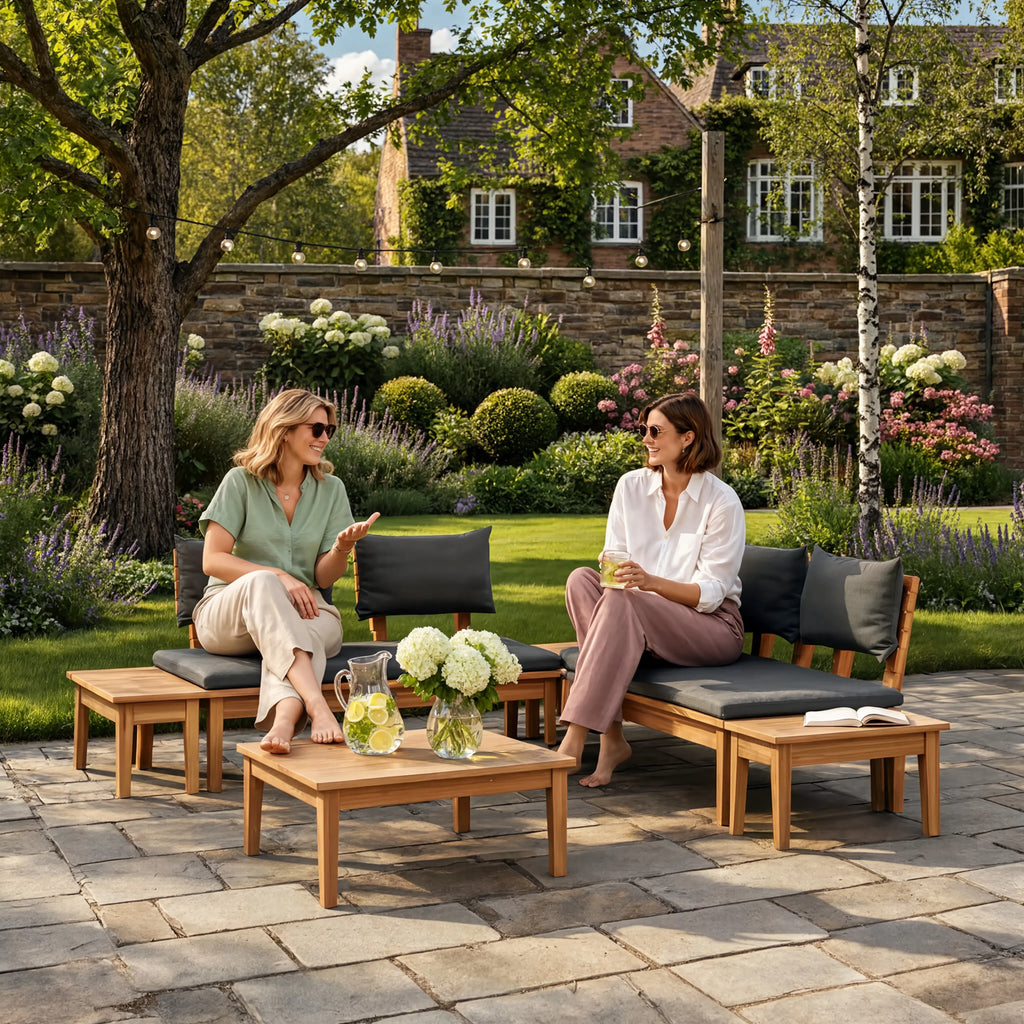 PE Rattan 3-Piece Garden Sofa Set with Teak Wood & Tables | GardenCorner