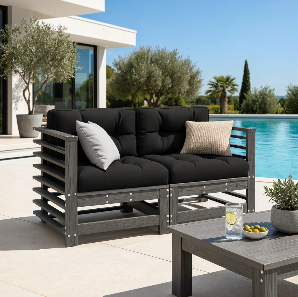 Grey Pine Wood Garden Corner Sofa Set with Cushions | GardenCorner