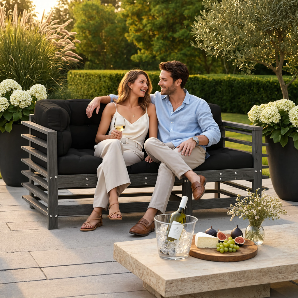 Grey Pine Wood Garden Corner Sofa Set with Cushions | GardenCorner