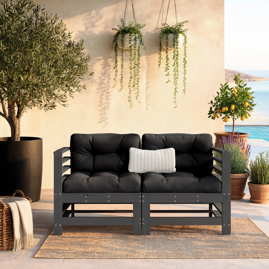Grey Pine Wood Garden Corner Sofa Set with Cushions | GardenCorner