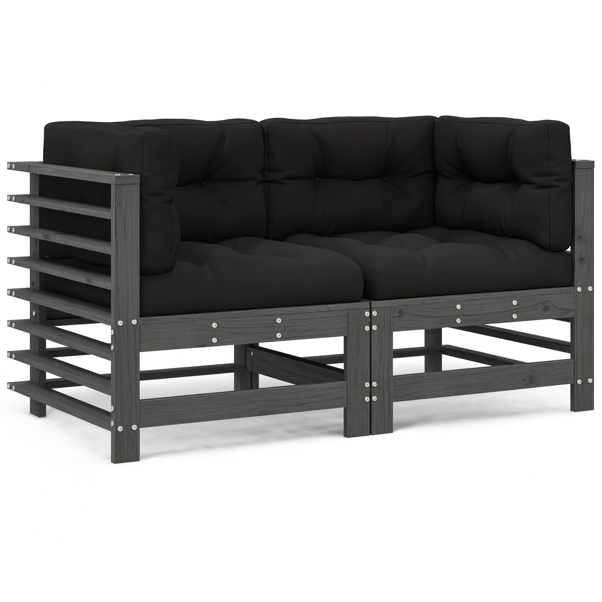 Grey Pine Wood Garden Corner Sofa Set with Cushions | GardenCorner