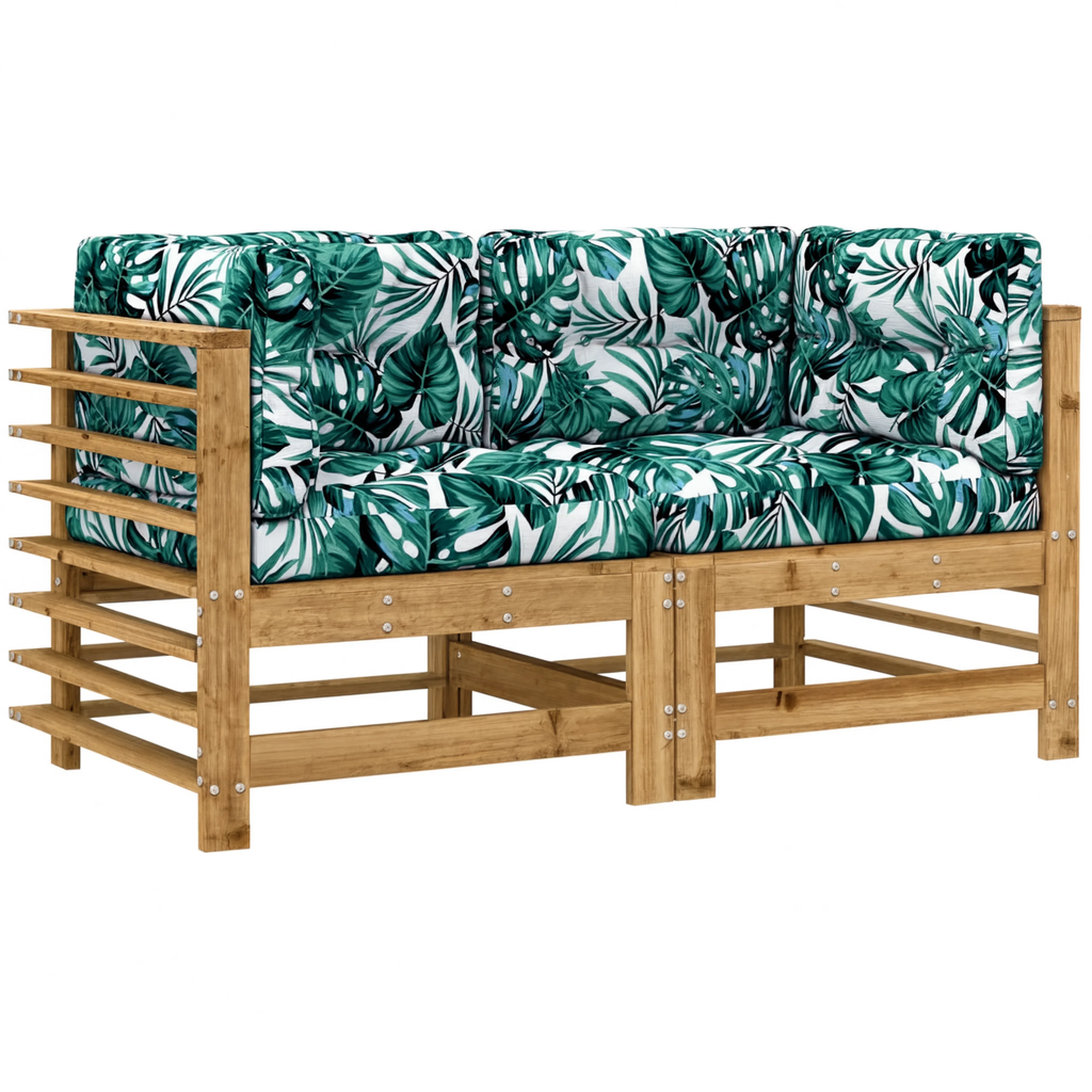 Grey Pine Wood Garden Corner Sofa Set with Cushions | GardenCorner