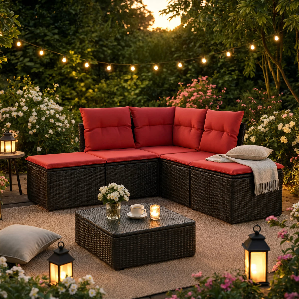 PE Rattan 5-Piece Modular Garden Corner Sofa Set with Cushions | GardenCorner