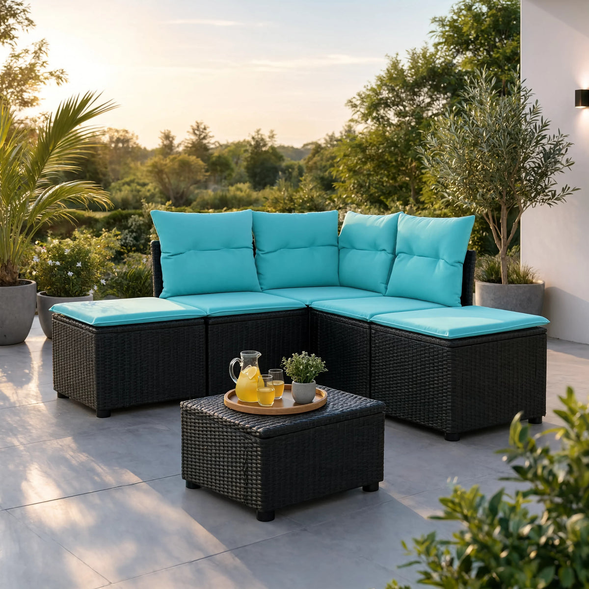PE Rattan 5-Piece Modular Garden Corner Sofa Set with Cushions | GardenCorner
