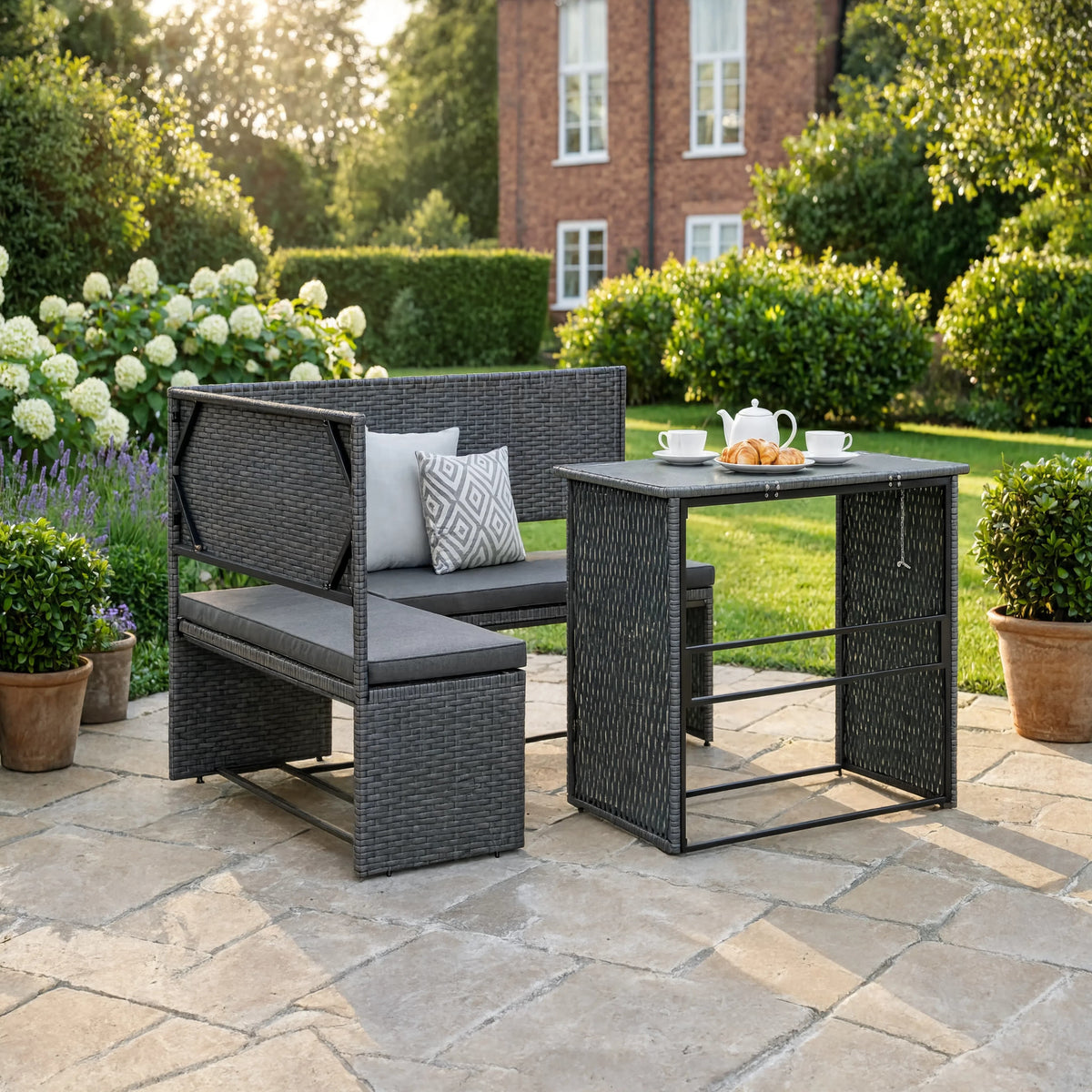 PE Rattan L-Shaped Garden Corner Sofa Set with Foldable Table | GardenCorner