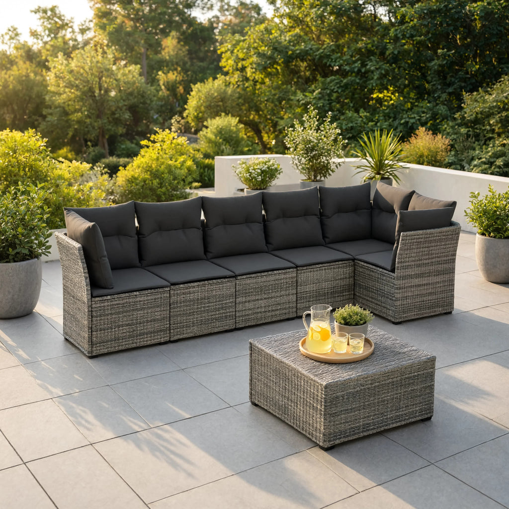 PE Rattan 6-Piece Modular Garden Corner Sofa Set with Cushions | GardenCorner
