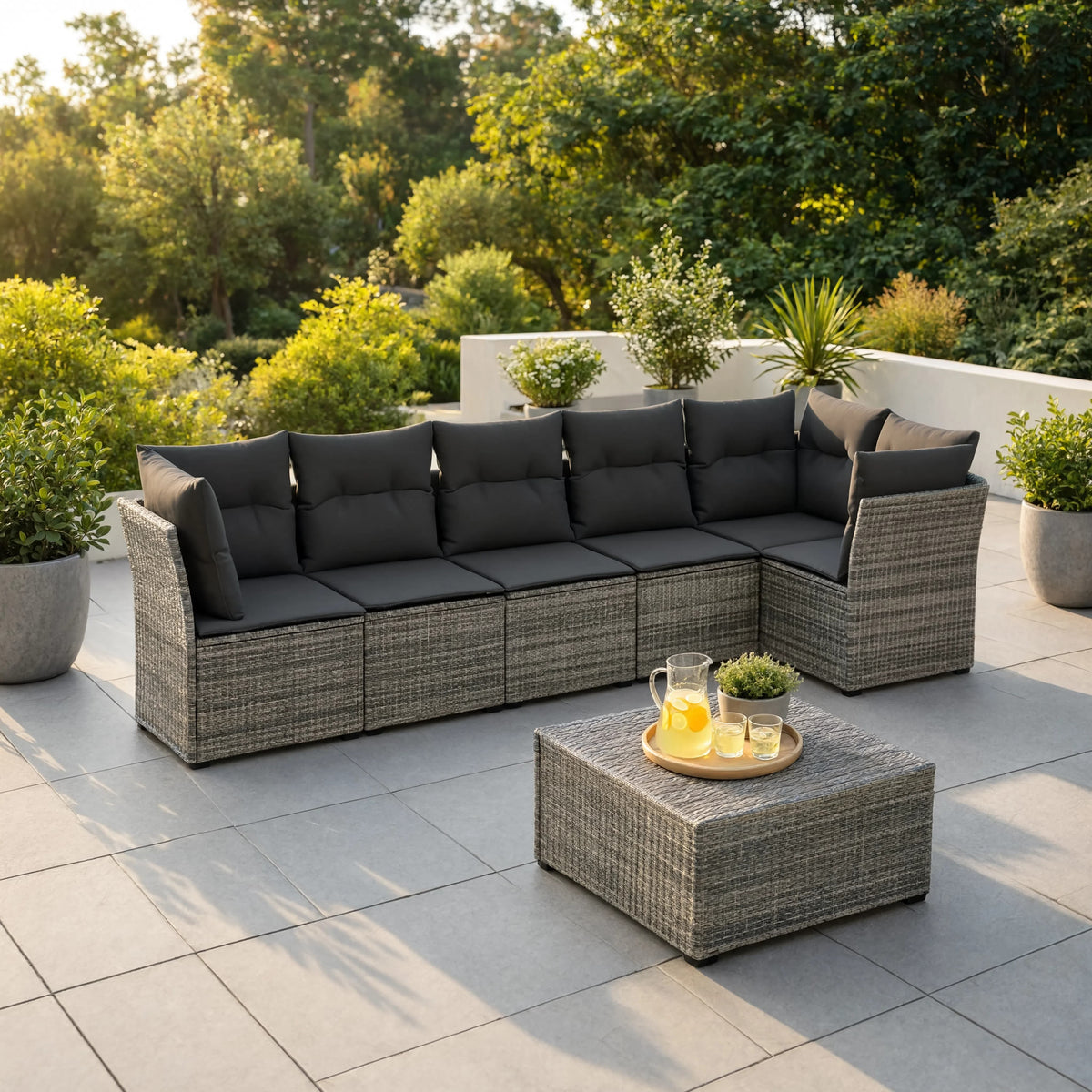 PE Rattan 6-Piece Modular Garden Corner Sofa Set with Cushions | GardenCorner