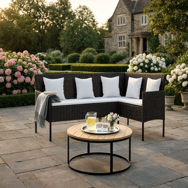 PE Rattan L-Shaped Garden Corner Sofa Set with Cushions | GardenCorner