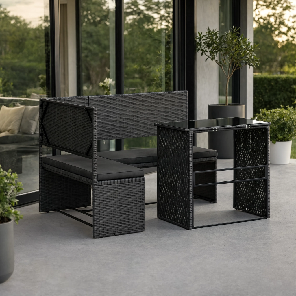 PE Rattan L-Shaped Garden Corner Sofa Set with Foldable Table | GardenCorner
