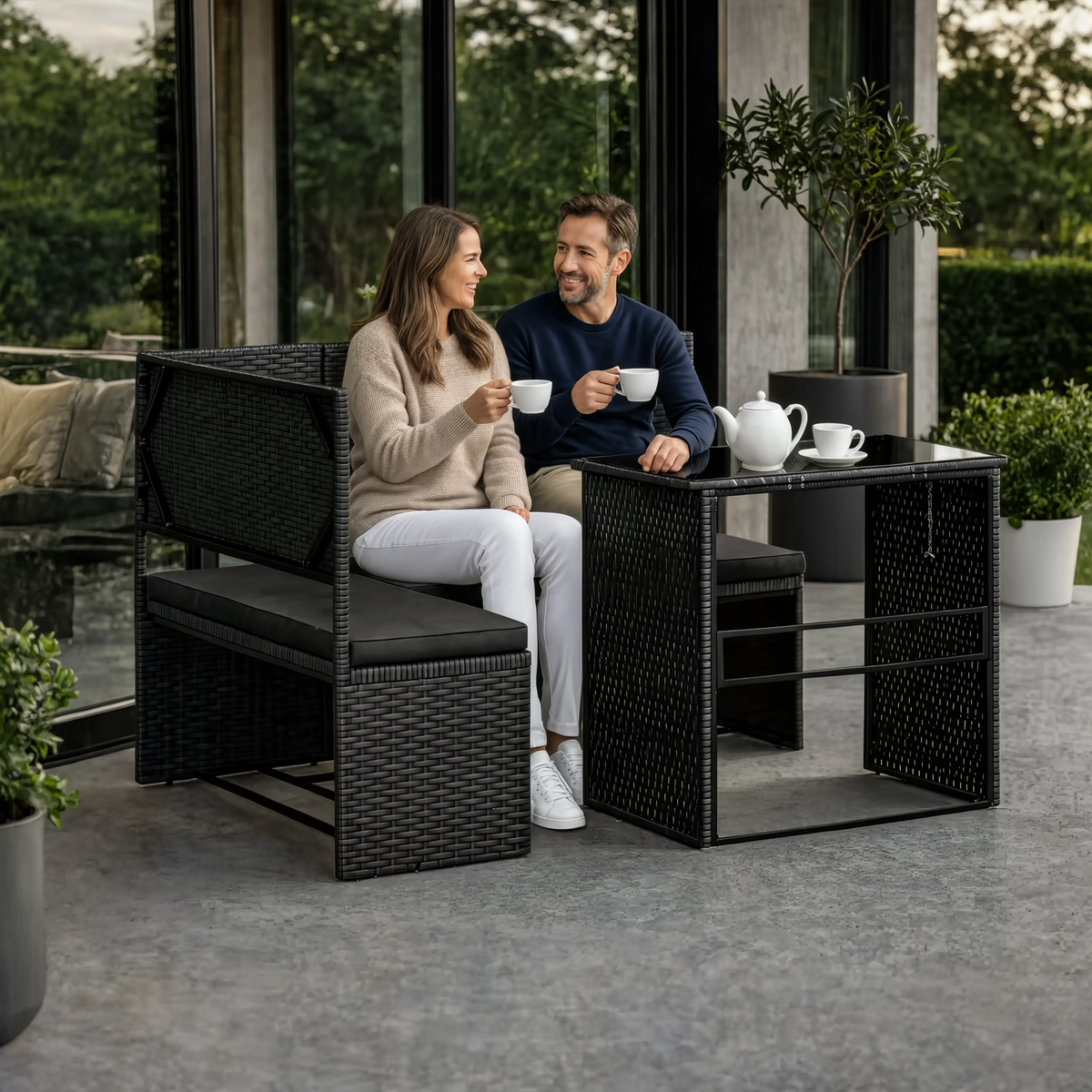 PE Rattan L-Shaped Garden Corner Sofa Set with Foldable Table | GardenCorner