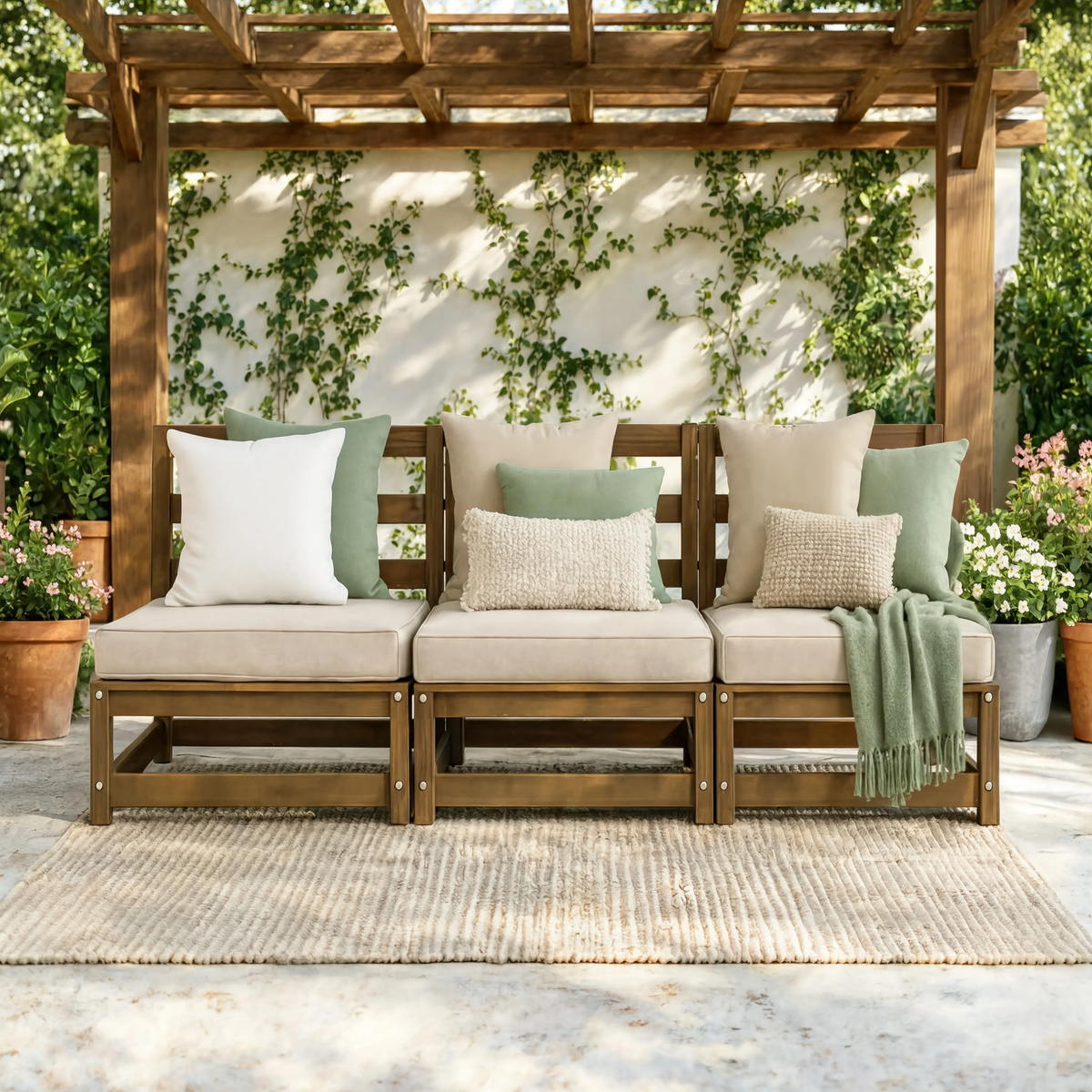 Pine Wood Modular Garden Middle Sofa | GardenCorner