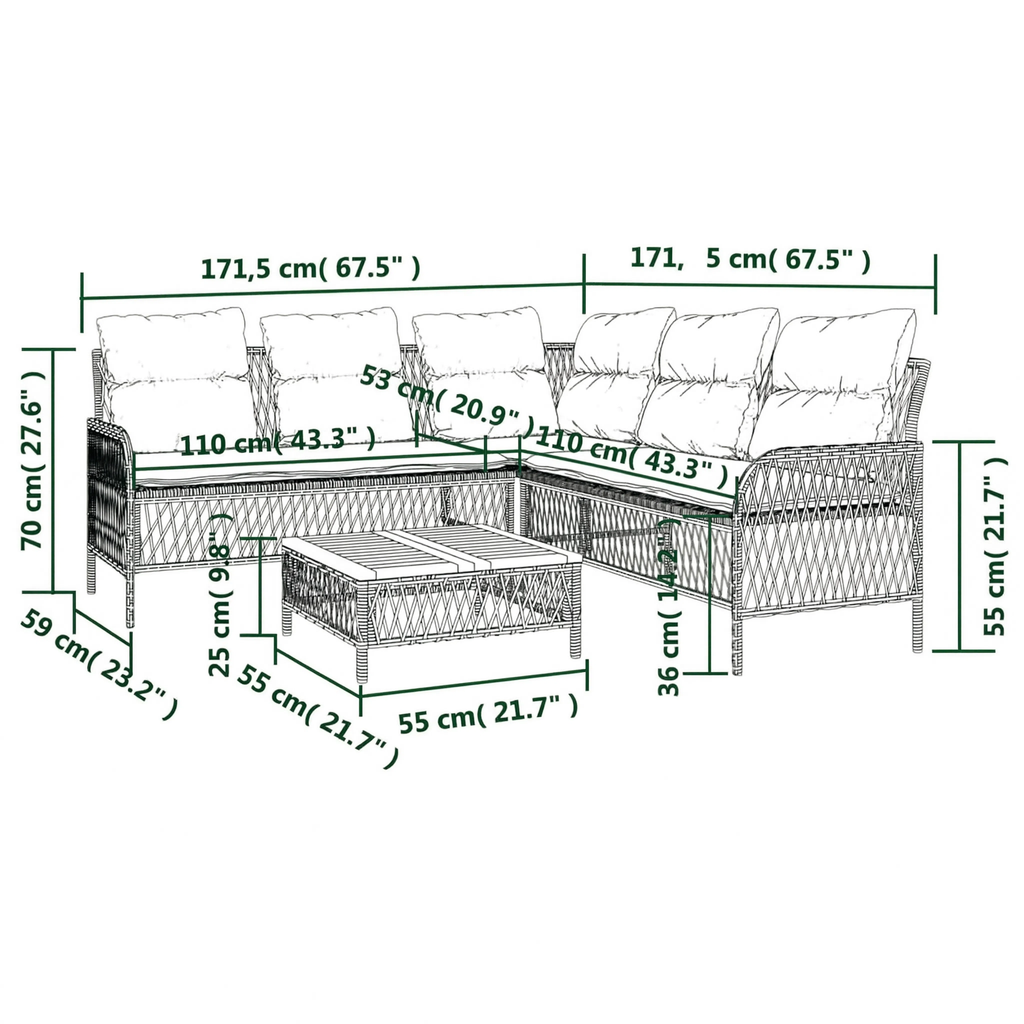 PE Rattan L-Shaped Garden Corner Sofa Set with Acacia Coffee Table | GardenCorner