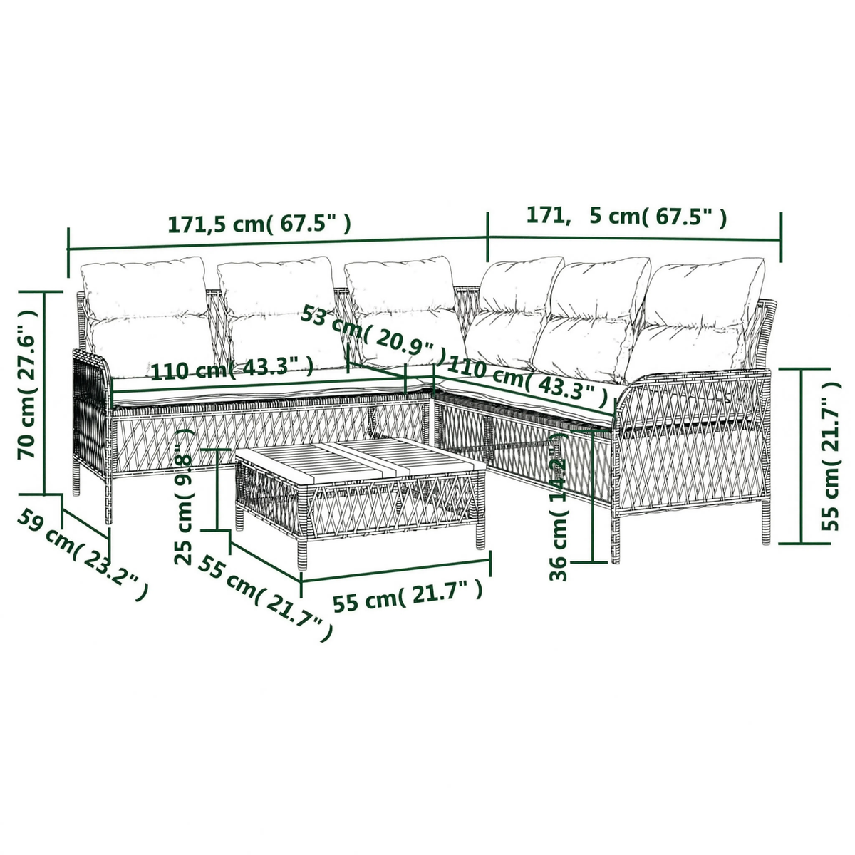 PE Rattan L-Shaped Garden Corner Sofa Set with Acacia Coffee Table | GardenCorner