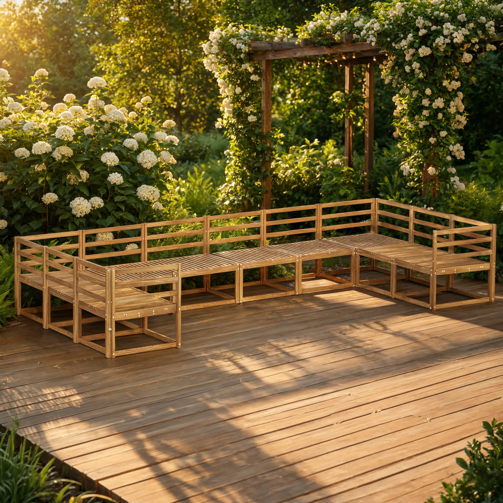 Solid Acacia Wood 10-Piece Modular Garden Corner Sofa Set | GardenCorner
