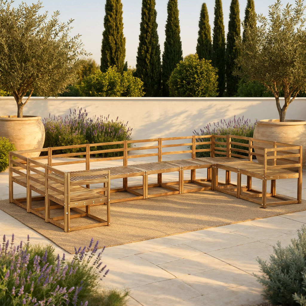 Solid Acacia Wood 10-Piece Modular Garden Corner Sofa Set | GardenCorner