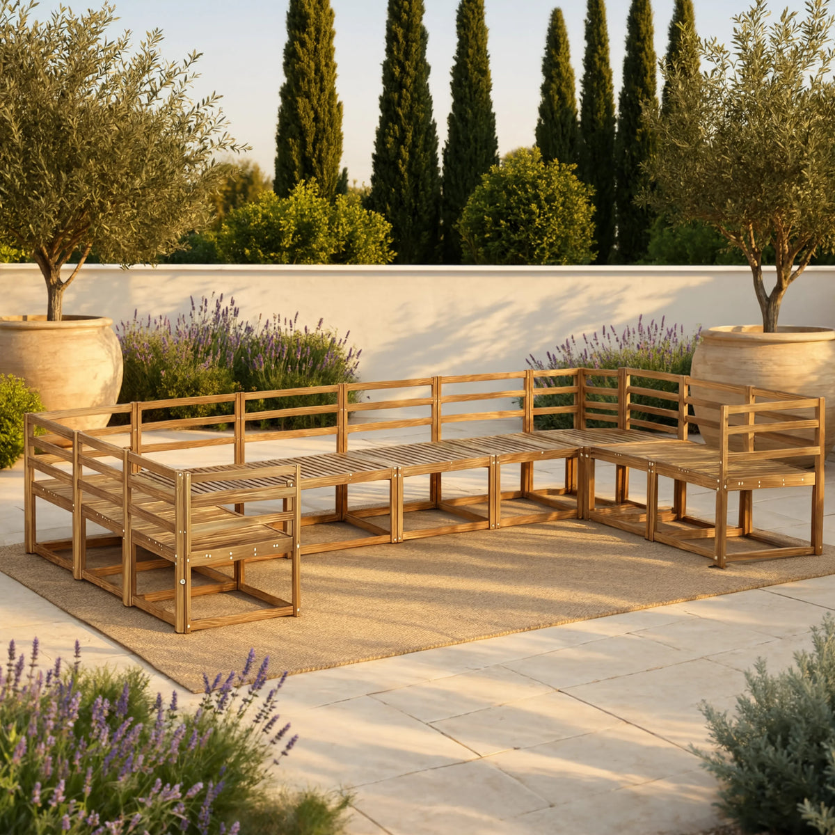 Solid Acacia Wood 10-Piece Modular Garden Corner Sofa Set | GardenCorner