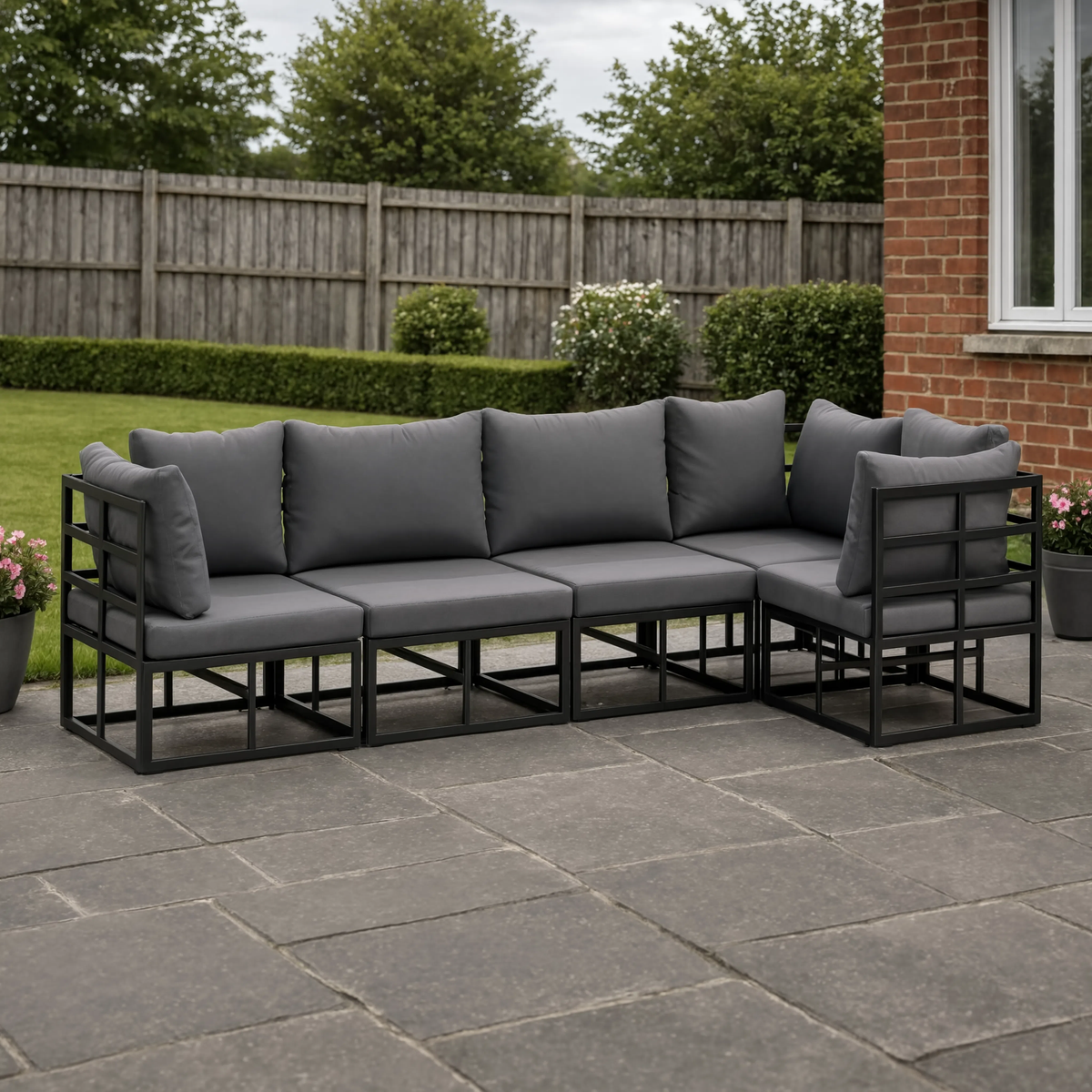 Black Aluminium 5-Piece Modular Garden Corner Sofa Set with Cushions | GardenCorner