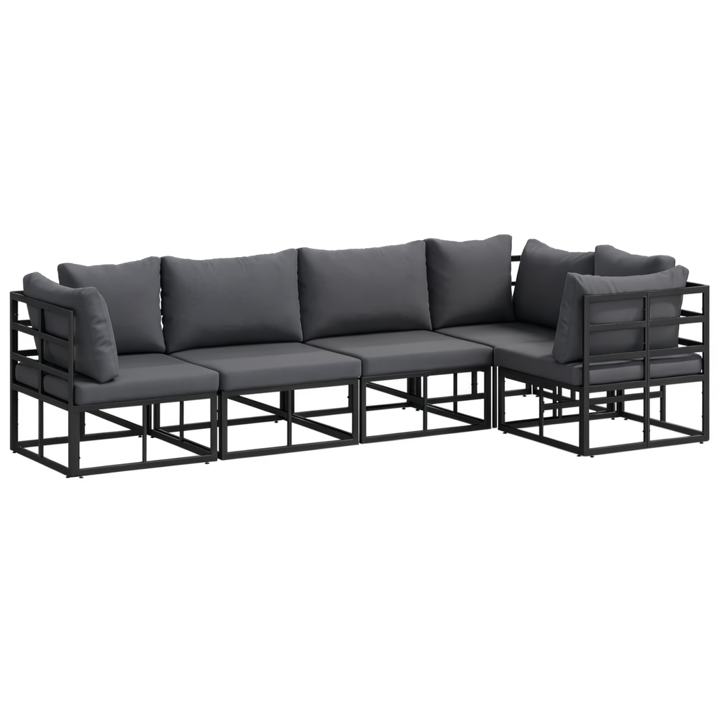 Black Aluminium 5-Piece Modular Garden Corner Sofa Set with Cushions | GardenCorner